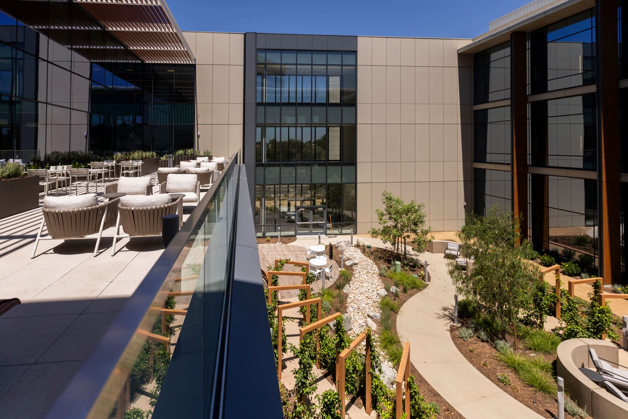 Aerial view of the Sun Family Campus courtyard