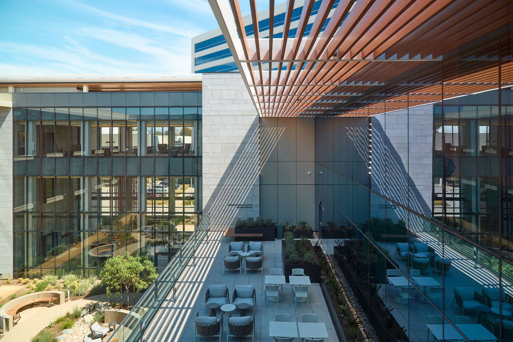 Aerial view of the Sun Family Campus garden viewing terrace